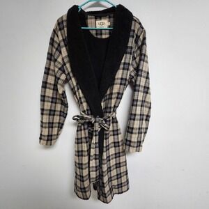 Men's UGG Loungewear Long Robe Kalib Plaid Navy Fleece Collar Size Medium